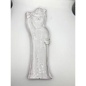 Vietri Ceramic Embossed Santa Claus Serving Platter White With Brown Accents